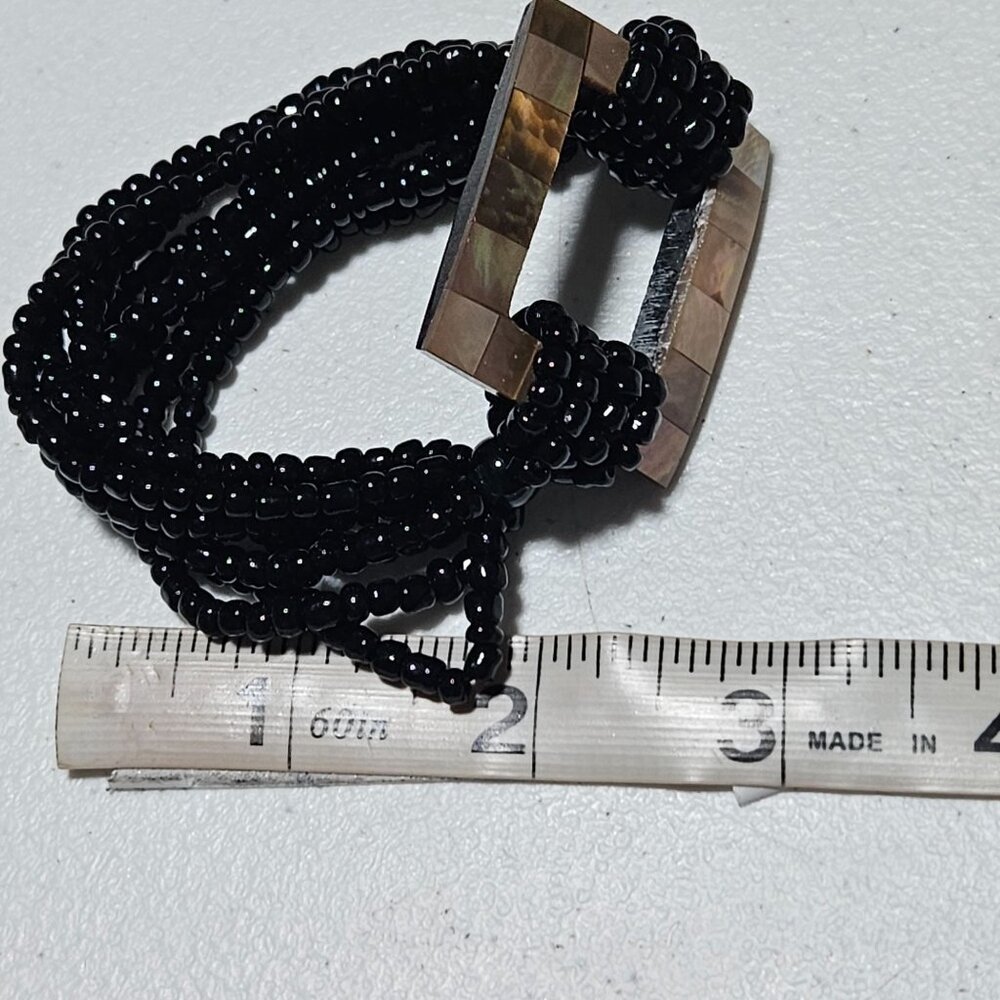 Elegant Black Beaded Bracelet Rectangular Mother … - image 5